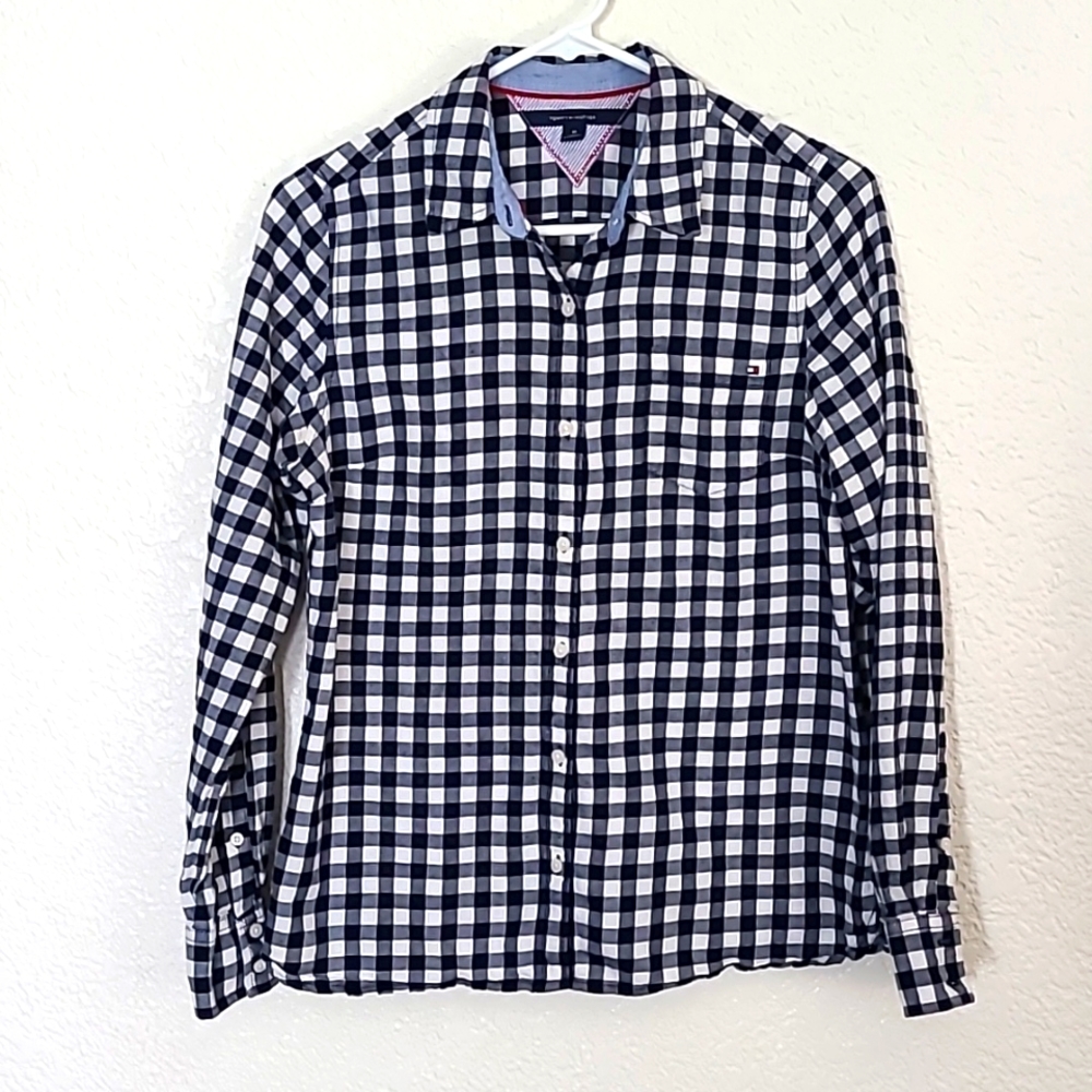 Tommy Hilfiger navy and white flannel shirt, size M, EUC